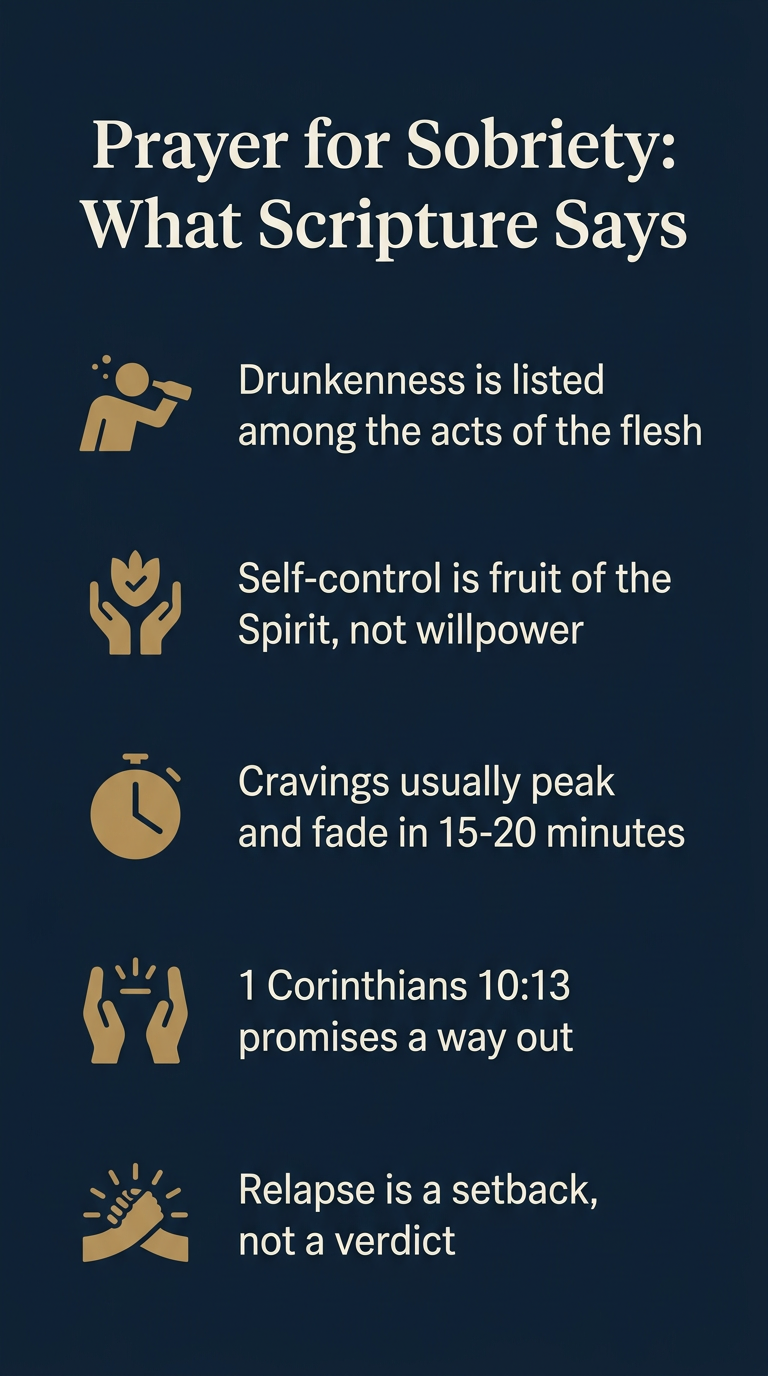 Infographic summarizing biblical teaching on prayer for sobriety and self-control