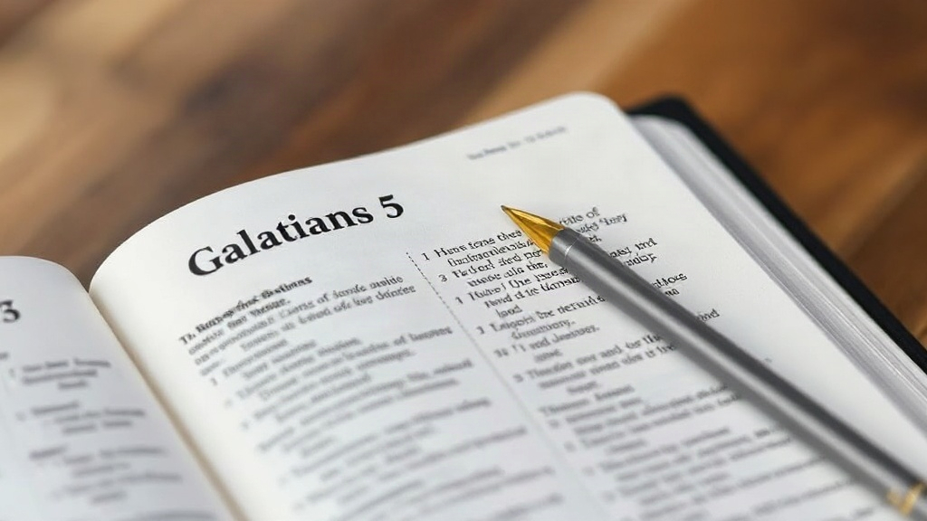 Open Bible at Galatians 5 with underlined verses listing the acts of the flesh